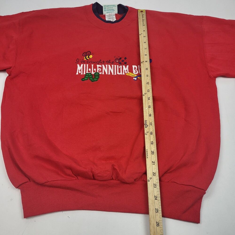 Vintage Y2K Sweatshirt Women's Large Millennium Red Embroidered Size L - Picture 7 of 10